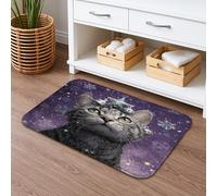 Galaxy Cat Quick Dry Bath Mat, Cosmic Space Pattern Absorbent Non Slip Shower Mat, Artistic Flannel Washable Bath Rugs for Bathroom Toilet Restroom Decorative 16x24 Inch