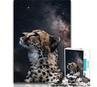 Galaxy Cheetah Jigsaw Puzzles for Adults Teenagers Jigsaws Puzzle,Help The Brain Exercise Addictive Toys to Cultivate Patience Great Gift 38x26cm