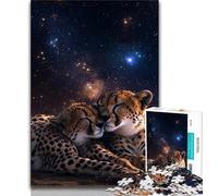 Galaxy Cheetah Jigsaw Puzzles for Teenagers,Stress Reliever Staycation Kill Time with Matching Poster And Trivia Sheet (38x26cm)