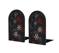 Galaxy Christmas Snowflake Book Ends 1 Pair Xmas Nebula Wooden Bookends for Shelves Heavy Duty Bookshelf Holder with Anti Slip Base, Book Stopper for Home Office Library