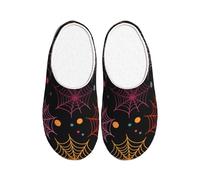 Galaxy Cobweb Women's Slippers Flannel House Slippers for Men Halloween Spider Web Non-Slip Warm Winter Shoes for Indoor Outdoor UK 3-4