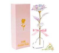 Galaxy Colourful Rose Gift in Pink Box with Bag, Enchanted Rainbow Rose with Heart Base, Birthday or Anniversary Present for Mum, Wife, Grandma, Girlfriend, Sister, Ideal for Mother’s Day