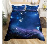 Galaxy Comforter Cover Outer Space Bedding Set for Kids Boys Girls Children Starry Sky Duvet Cover Milky Way Bedspread Cover Purple Blue Junior/Cot Bed Size 2Pcs