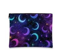 Galaxy Cosmetic Travel Bag, Violet and Blue Starry Crescent Moon Portable Small Makeup Zipper Pouch for Women, Skincare Toiletry Bag Organizer Festival Gift, Violet and Blue, 7x9 Inch, Crescent Moon