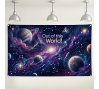 Galaxy Cosmic Planets Backdrop Violet Space Theme Decorative Background for Photography Party Event Indoor Use 71x43 Inch