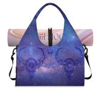 Galaxy Cow Skull Sports Duffel Bag for Women Men Weekend Overnight Bag with Shoe Compartment Shoulder Tote Luggage Bag for Yoga Gym Travel