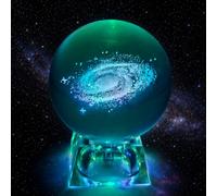 Galaxy Crystal Ball Night Light, 80mm Clear Glass Sphere with 3D Laser Engraved Solar System, Multi-Colour Changing LED Lamp Base, Creative Space Astronomy Gifts for Kids, Boys, Birthdays & Christmas