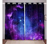 Galaxy Curtains for Girls Boys Teens Kids Starry Sky Window Drapes Outer Space Cosmos Window Treatments Ultra Soft Blue Purple Milky Way Window Curtain W52*L63