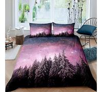 Galaxy Decor Duvet Cover Purple Starry Sky Woodland Bedding Set for Kids Boys Girls Night Pine Themed Comforter Cover Botanical Tree Print Bedspread Cover with 1 Pillowcase 2Pcs Bedding Single