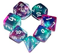 Galaxy Dice Set| Dark Green Mix Purple Crystal DND Dice Set for Board Game