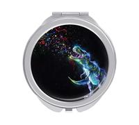 Galaxy Dinosaur with Galaxy Sky Background Folding Make Up Mirror, Compact 2X/1X Magnification Mirror, Women Portable Travel Makeup Mirror 2.4 x 2.4 inch