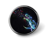 Galaxy Dinosaur with Galaxy Sky Background Round Brooch Pin, Unisex Smooth Surface Lapel Tie Pin, Lightweight Badge Jewelry Crafts Decor for Costume Accessory Men Women