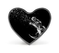 Galaxy Dinosaur with Galaxy Sky Black White Pattern Heart Brooch Pin, Unisex Smooth Surface Lapel Tie Pin, Lightweight Badge Jewelry Crafts Decor for Costume Accessory Men Women