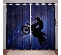 Galaxy Dirt Bike Curtain Starry Sky Motorcycle Window Curtains Extreme Sport Window Drapes Universe Window Treatments For Kids Youth Teen Boys Room 2 Panels Curtains 66"X72"