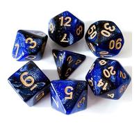 Galaxy DND Dice 7Pieces, Glitter Sparkle Cosmic Blue Black Mixed Polyhedral DND Dice for RPG MTG Table Game Dice