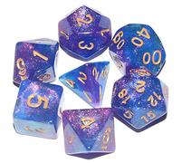 Galaxy DND Dice 7Pieces, Glitter Sparkle Cosmic Purple Blue Mixed Polyhedral DND Dice for RPG MTG Table Game Dice