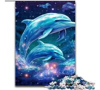 Galaxy Dolphin Jigsaws 1000 Pieces for Adults Wooden Jigsaw Puzzles Perfect for Family Fun, Party Games, Birthday Party Favors size : 50x75cm