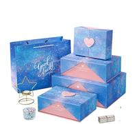 Galaxy Double Open Gift Box+Gift Bag Matching Card Love, Empty Box Double Open Door Gift Box Starry Sky Door Gift Packaging Box Handheld