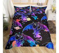 Galaxy Dragon Bedding Set Outer Space Starry Sky Duvet Cover Set for Kids Boys Girls Jungle Animals Dragon Comforter Cover Colorful Quilt Cover 2Pcs Junior/Cot Bed Size