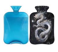 Galaxy Dragon Hot Water Bottle with Cover, Chinese Dragon Moon 2L Hot Water Bag for Pain Relief, Neck Soft and Shoulder, Hand Feet Warmer, Hot and Cold Compress for Adult Kids