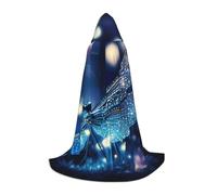 Galaxy Dragonfly Print Hooded Robe Adult Wizard Robes Monk Priest Cloak Halloween Cosplay Knight Hood Cape, Black, S