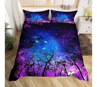 Galaxy Duvet Cover Set Super King Size, Black Tree Branches Comforter Cover with 2 Pillowcases, Blue Purple Starry Sky Bedding Set 3pcs for Kids Boys Girls Bedroom Decor Outer Space Bedspread Cover