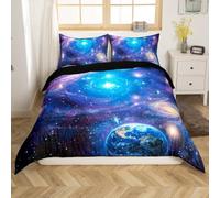Galaxy Duvet Cover Starry Sky Constellation Junior/Cot Bed Bedding Set Blue Purple Planet Comforter Cover for Boys Girls Kids Room Decor Milky Way Outer Space Bedspread with 1 Pillowcase