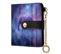 Galaxy Elephant Purple Print Small Women Wallet RFID Blocking Bifold PU Leather Compact Card Holder with Zipper Coin Pocket Purse for Women Girls Ladies