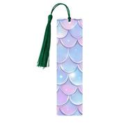 Galaxy Fish Scale Bookmark Sea Mermaid Tail Wooden Bookmark with Tassel Book Mark for Women Men Reading Page Markers Gifts for Book Lovers