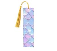 Galaxy Fish Scale Bookmark Sea Mermaid Tail Wooden Bookmark with Tassel Book Mark for Women Men Reading Page Markers Gifts for Book Lovers