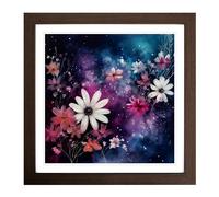 Galaxy Floral Art No.1 Framed Print | 18x18 Inch Walnut Framed Wall Art | Ready to Hang | Modern Space Picture | Living Room Bedroom Lounge Office