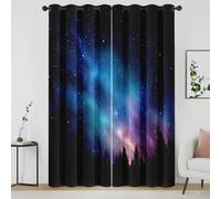 Galaxy Forest Curtains, Starry Night Pattern Blackout Curtains, Outer Space Nature Eyelet Thermal Insulated Window Drapes 90 Inch Drop for Bedroom, Living Room, Home Decor, 90x90 Inch 2 Panels a4Q104