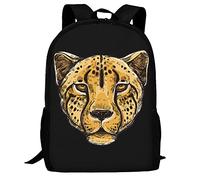 Galaxy Fox Pattern Backpack,Lightweight School College Bookbag Casual Student Travel Laptop Daypack - 17inch, Animal Leopard Cheetah Head Art, One Size, Daypack Backpacks