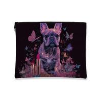 Galaxy French Dogs Makeup Bag, Colorful Cosmic Butterfly Cosmetic Travel Pouch for Women, Portable Small Canvas Zipper Organizer, Gift for Birthdays Festivals, Black, 7x9 Inch, French Dogs