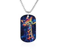 Galaxy Giraffe God Dog Tag Necklace Stainless Steel Plated Pendant Memorial Jewelry Gift for Men Women