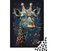 Galaxy Giraffe with Glasses Puzzle Unique Home Decor Premium Cardboard Jigsaw Puzzle for Adults Teen Unique Gift 300pcs (40x28cm)