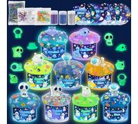 Galaxy Glow-in-The-Dark Slime Kit 9 Pack - Space Slime with Astronaut, Alien & UFO Charms, DIY Slimes Set Sensory Toys, Slimes Party Favors for Kids Gift