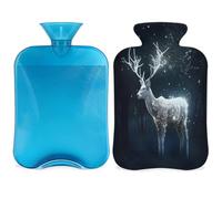 Galaxy Glowing Deer Hot Water Bottle with Cover, 2L Hot Water Bag for Pain Relief, Neck Soft and Shoulder, Hand Feet Warmer, Hot and Cold Compress for Adult Kids