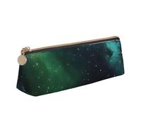 Galaxy Green Print Leather Pencil Pouch Stationery Organizer Cosmetic Makeup Bag, Holder for Pencils and Marker Pens Cash Coin Organizer Bags