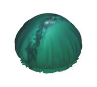 Galaxy Green Reusable Shower Cap for Women, Double Waterproof Layers Bath Hat, Hair Treatment Essentials