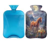Galaxy Horse Flowers Hot Water Bottle with Cover, Forest Animal 2L Hot Water Bag for Pain Relief, Neck Soft and Shoulder, Hand Feet Warmer, Hot and Cold Compress for Adult Kids