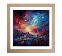 Galaxy Impressionism No.2 Framed Print | 18x18 Inch Oak Framed Wall Art | Ready to Hang | Impressionist Space Picture | Living Room Bedroom Lounge Office