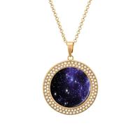 Galaxy In The Sky Fashion Necklace Chain Round Graphic Pendant with Diamond Jewellery Golden-style