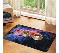 Galaxy in the Universe Pet Feeding Mat Absorbent Non Slip Faux Fur Dog Cat Feeding Mat Rubber Bottom