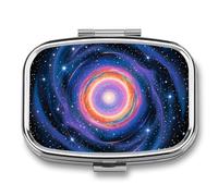 Galaxy in The Universe Pill Box with 2 Compartments Portable Metal Medicine Organizer for Pocket Purse and Travel Compact Pill Case and Fish Oil Vitamins Supplements