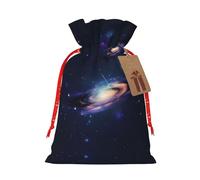 Galaxy In The Universe Print Drawstring Christmas Gift Bag With Tags Reusable For Birthday Parties Gift Weddings Holiday