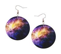 Galaxy In The Universe Print Piercing Round Leather Earrings Set 1 Pair Stylish Leather Earrings Dangle Hoop For Women Jewelry Gifts