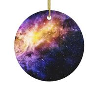 Galaxy in The Universe Print Round Xmas Ornaments, Christmas ceramic pendant Hanging for Xmas Tree Home Indoor Outdoor Decor
