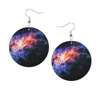 Galaxy In The Universe Printed Faux Leather Earrings Set For Women, 1 Pair Lightweight Dangle Drop Pierced Earrings Jewelry Gifts For Women