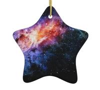 Galaxy In The Universe Printing Christmas Ornaments, Ceramic Star Design With String For Holiday, Star Christmas Decorations